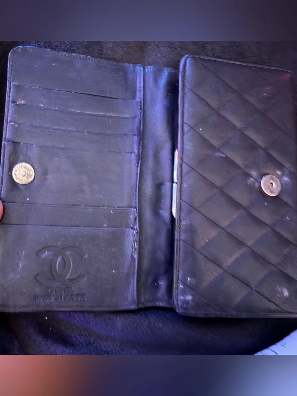 CHANEL Black Quilted Lambskin Wallet with Gold CC Logo
